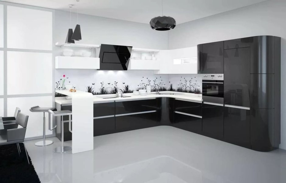 Черно белая кухня