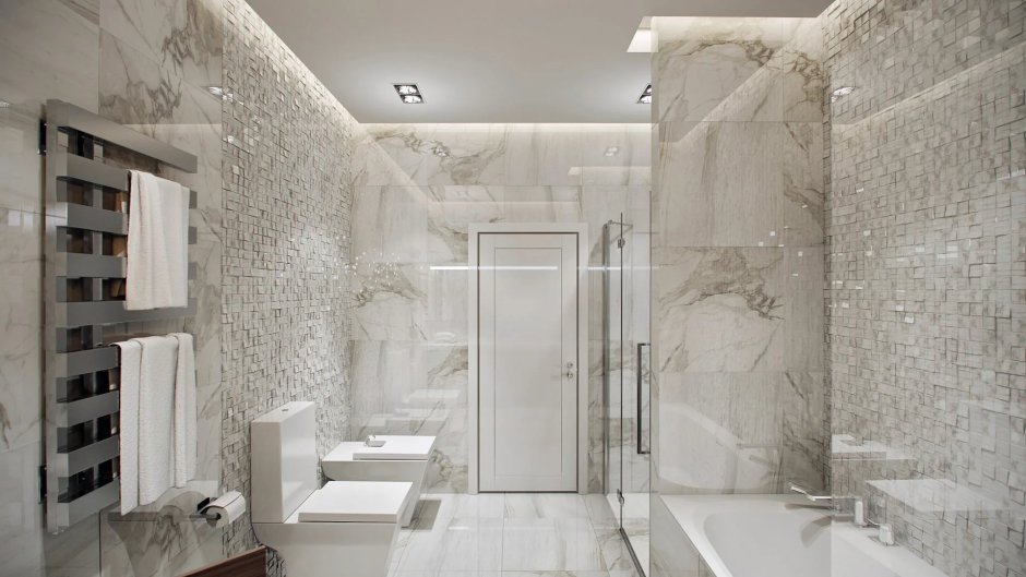 Мраморная мозаика в интерьере ванной