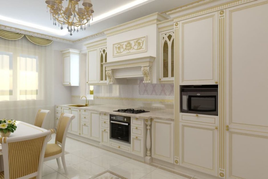 Кухня белая с золотом