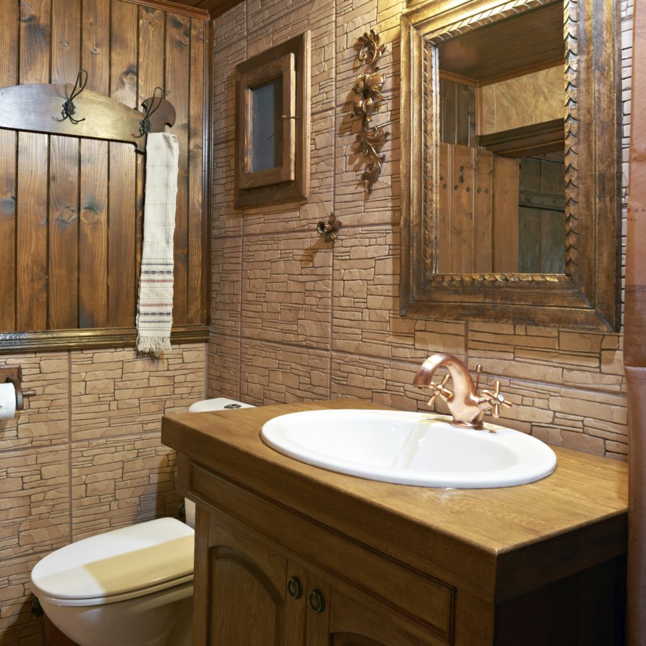 Туалет в деревянном доме дизайн