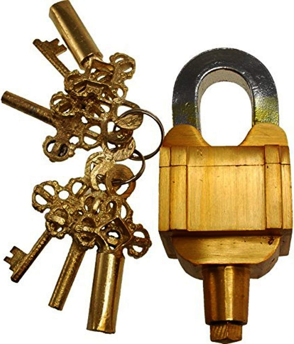 Латунный замок-головоломка с 6 квадратными ключами - (3 ключа x 2) вес