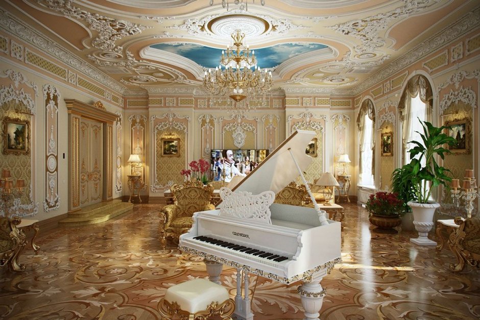 Роскошный зал в стиле Барокко и рококо