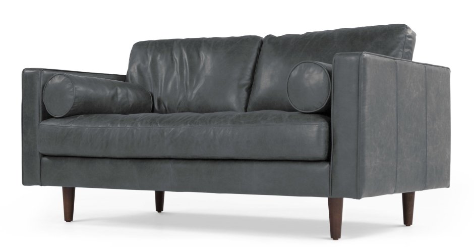 Черный кожаный диван лофт