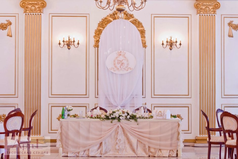 Декор свадебного банкетного зала классика