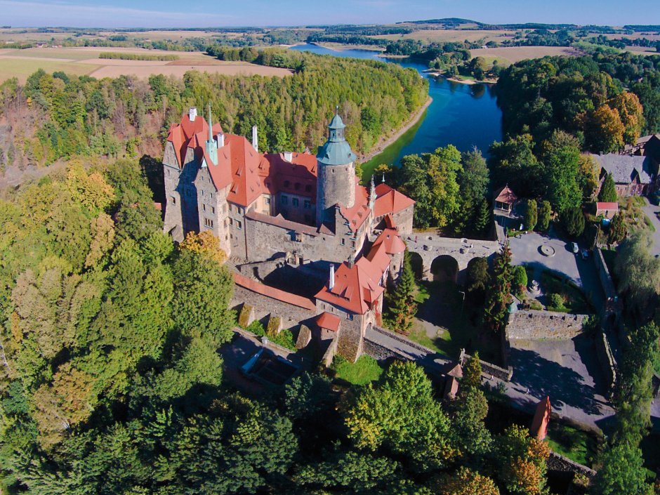 Фотография Польша фонтаны Moszna Castle замки кусты город
