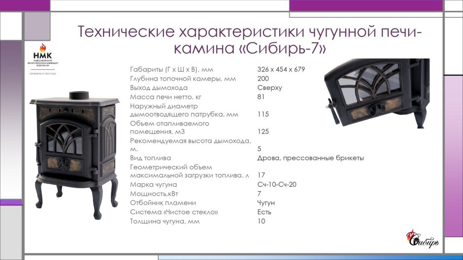 Печь камин НМК Сибирь (до 120 м3)