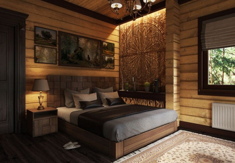 Дизайн комнаты в доме из бруса