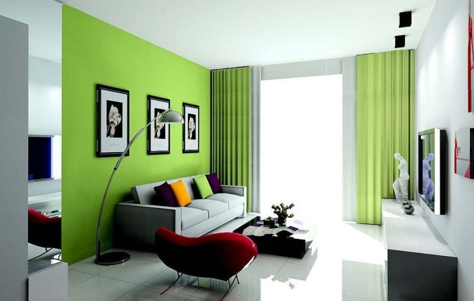 Зеленые шторы в гостиной