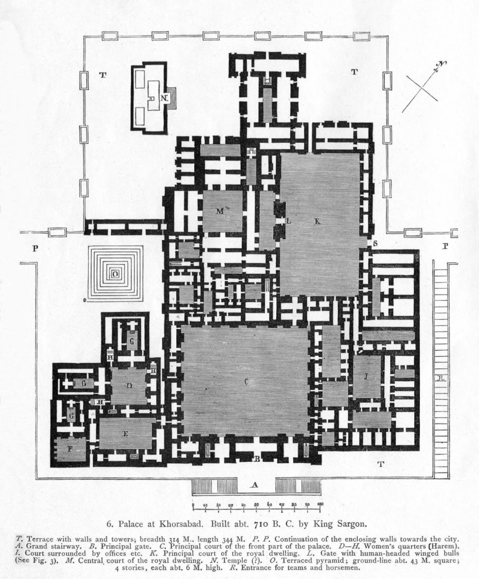 План дворца Саргона 2 с обозначением