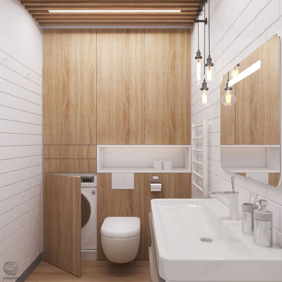 Туалет с деревянными панелями