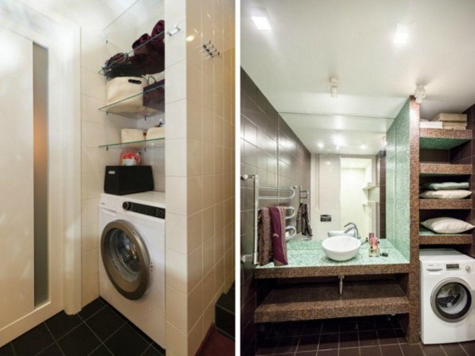 Ванные комнаты со стиральными машинами в нише