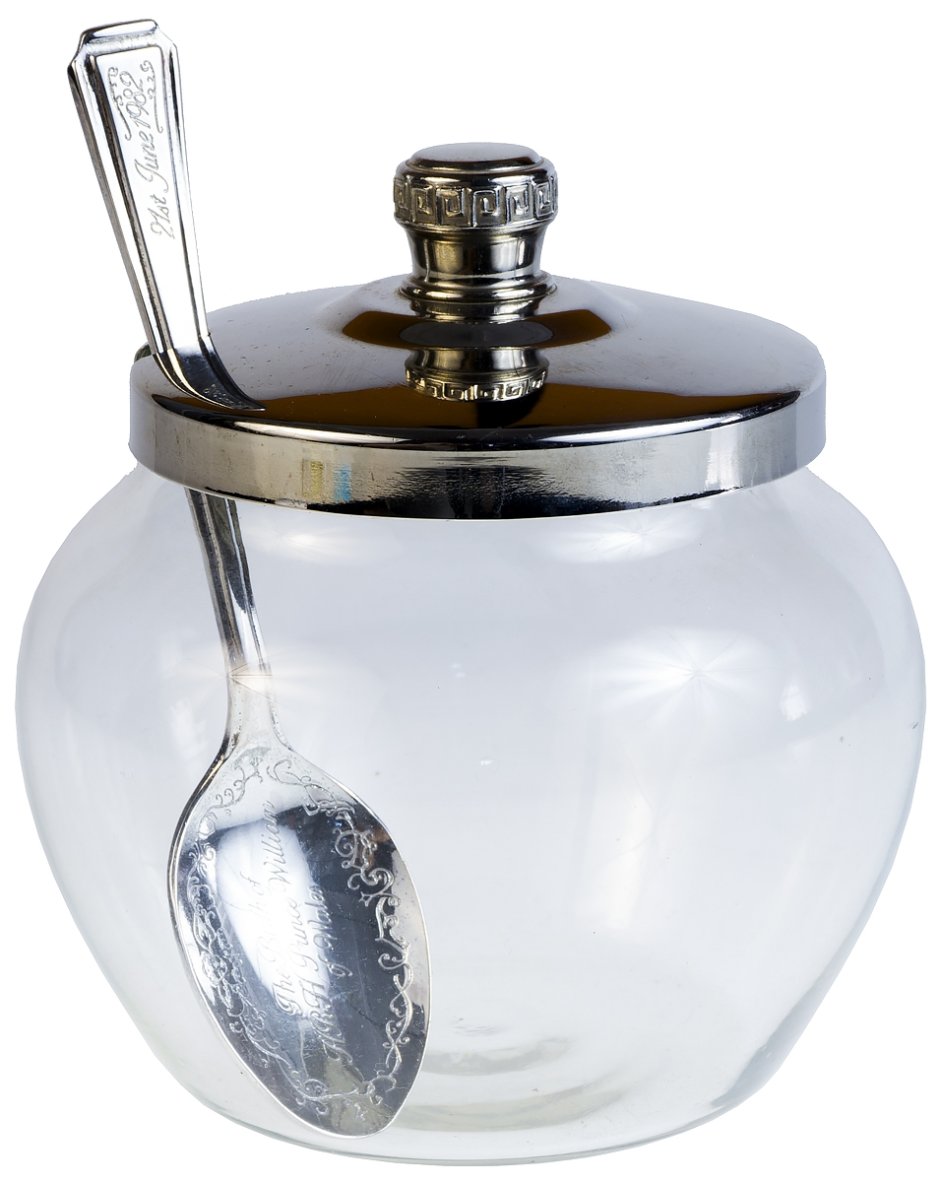 Сахарница четырехгранная стекло металл с ручкой