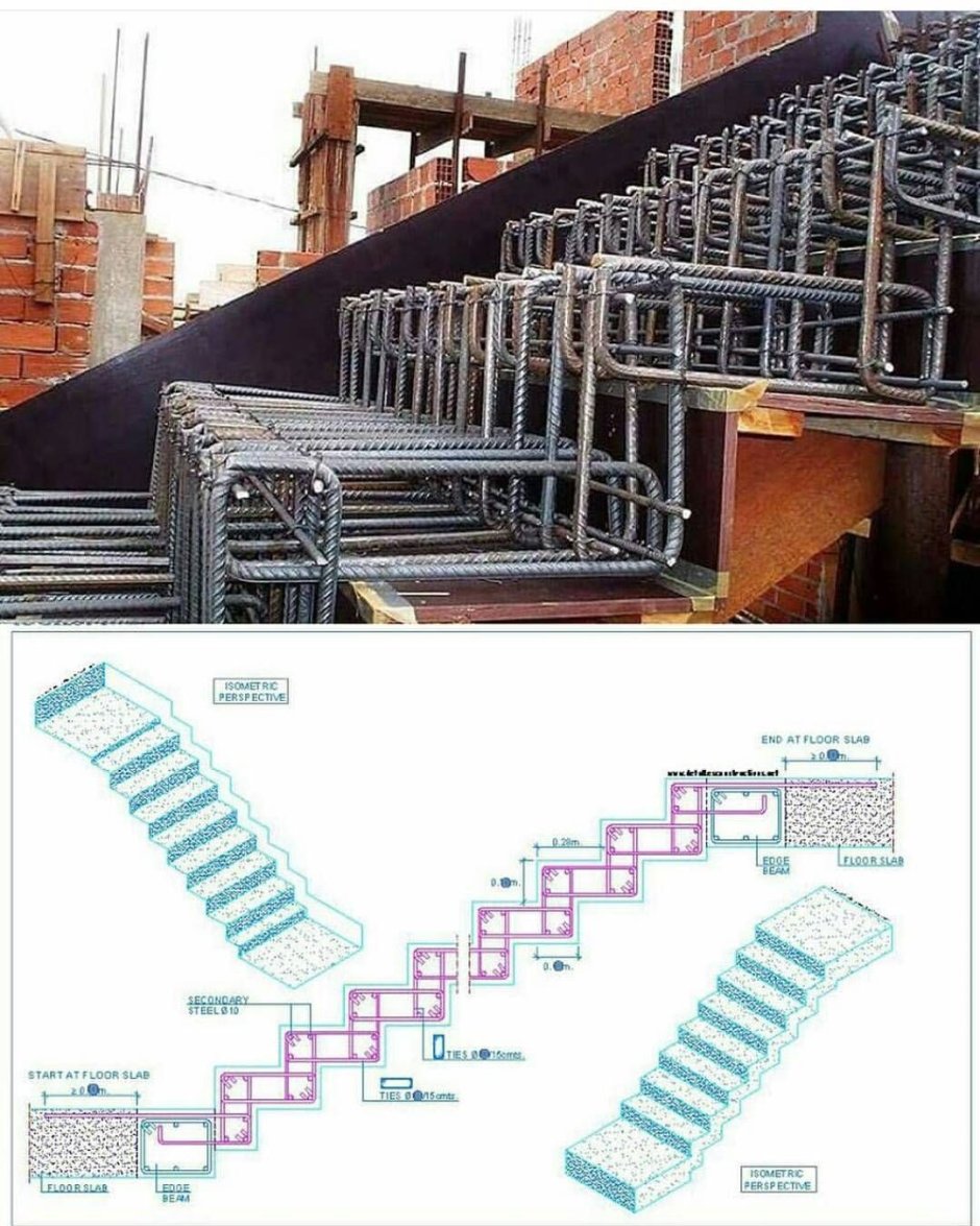 Армировка ступеней бетонной лестницы