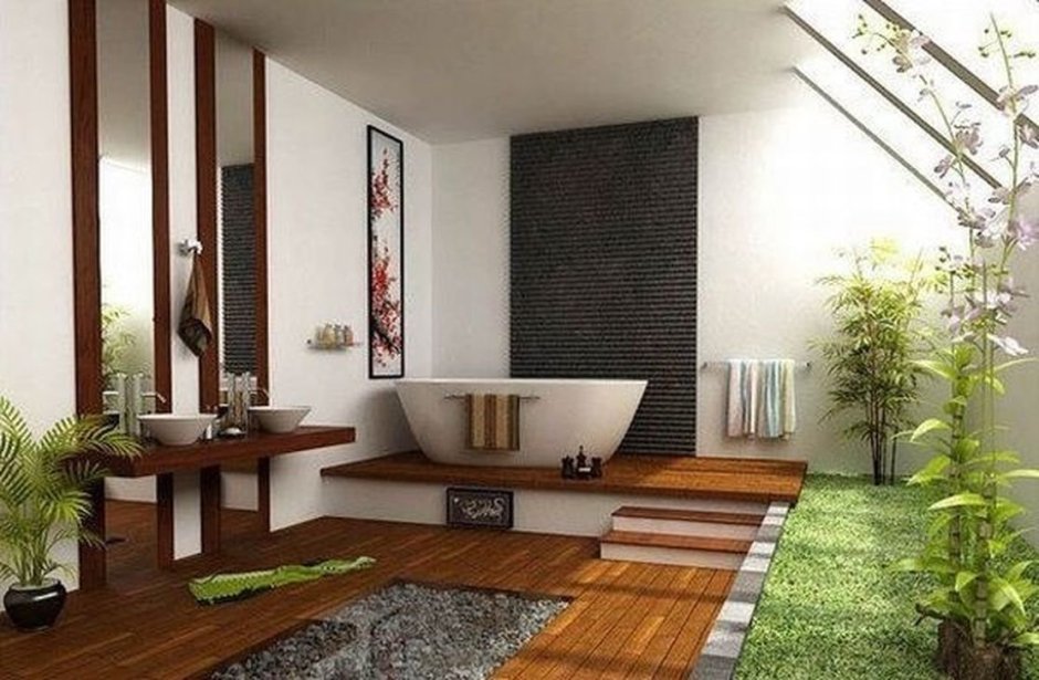 Экостиль ванная комната бамбук