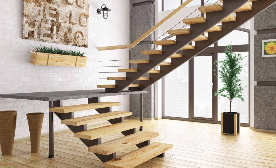 Современная деревянная лестница