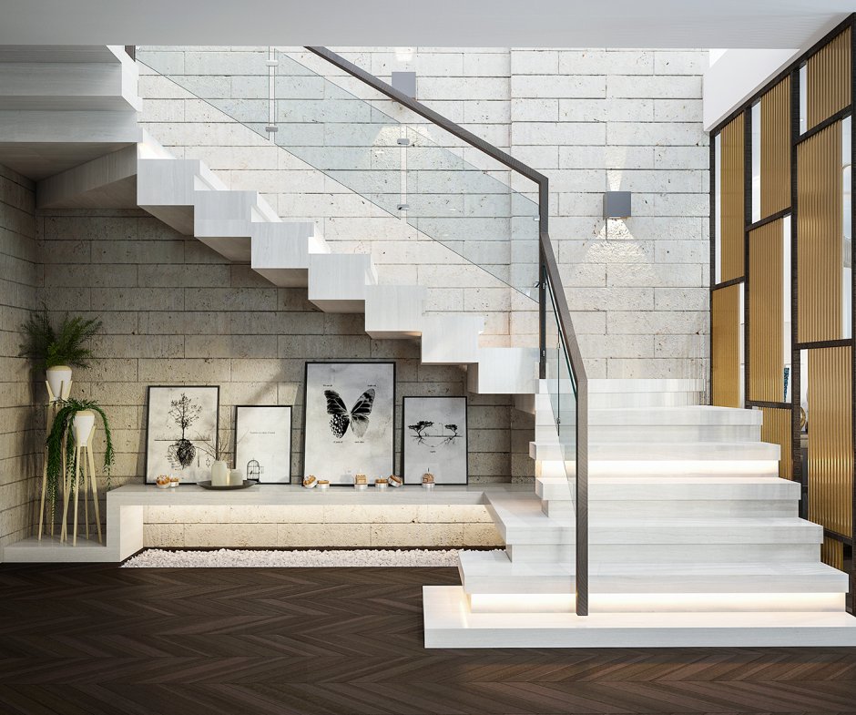 Man on the Stairs in Modern House