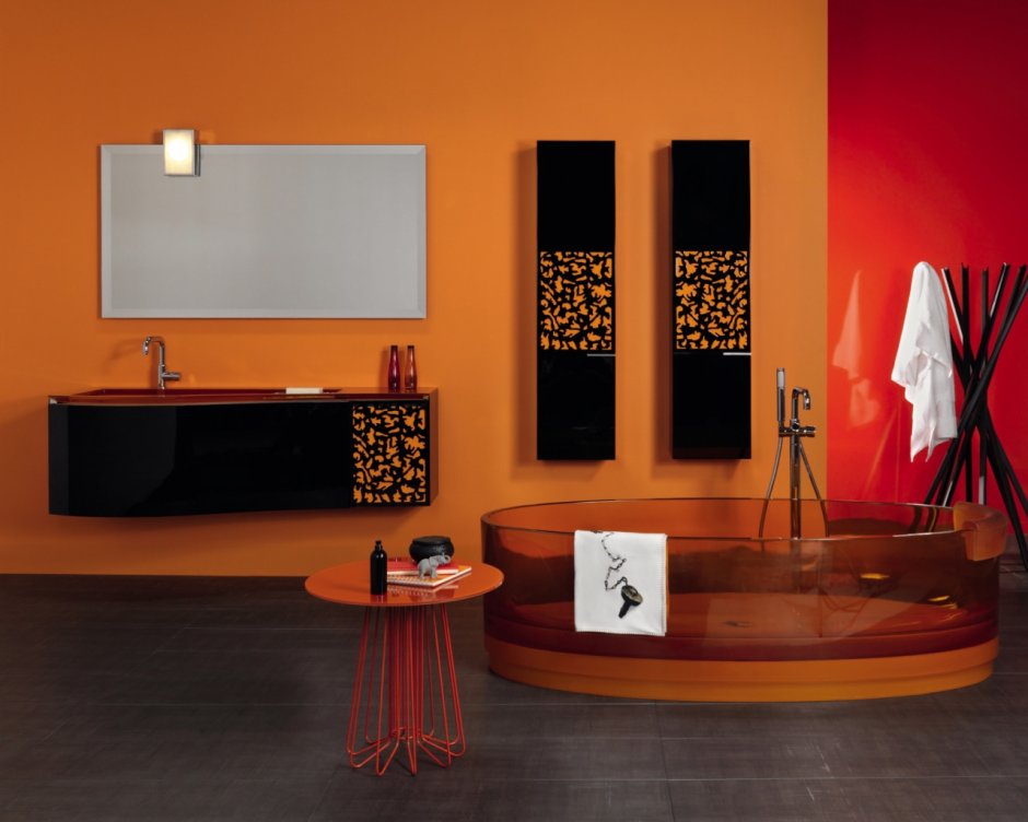 Мебель для ванной комнаты оранжевого цвета