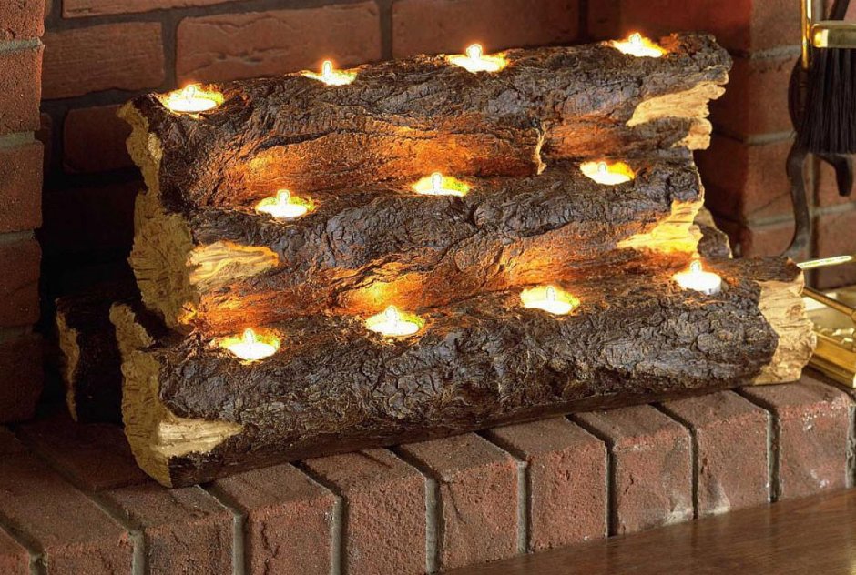 Камин со свечами в интерьере