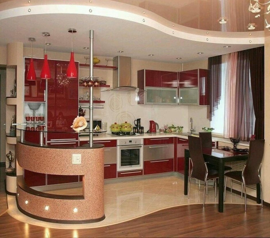 Варианты зонирования кухни-гостиной