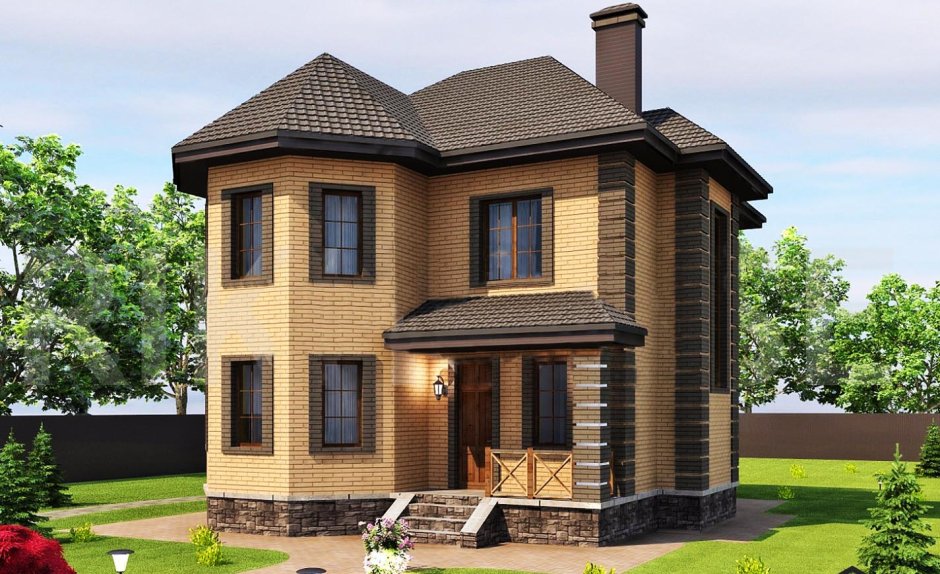 Красивый двухэтажный дом с балконом
