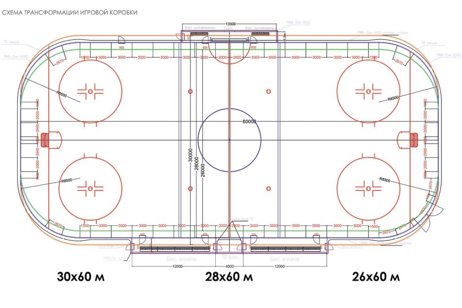 Хоккейный корт 20х40 чертеж