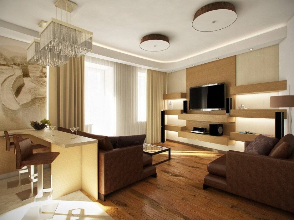 Интерьер студия кухня гостиная 30м2