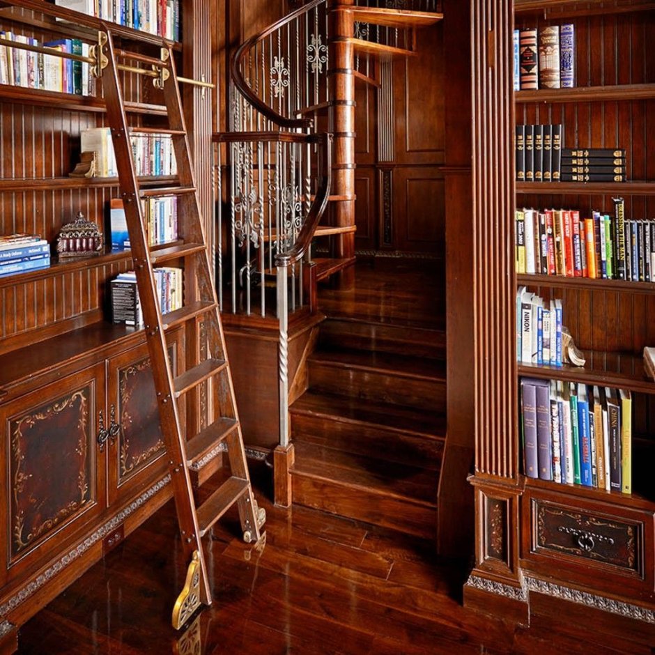 Книжный шкаф с лестницей