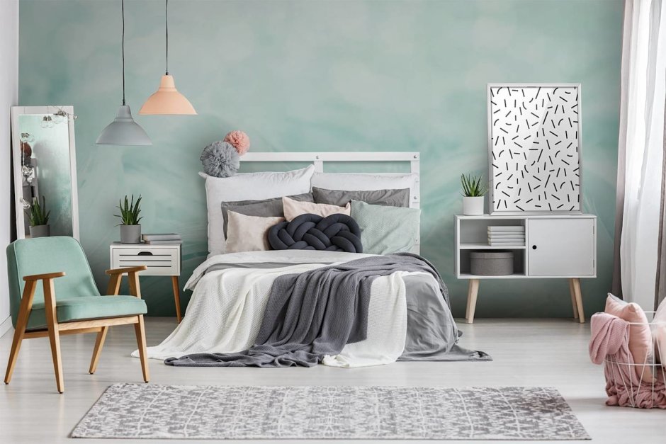 Спальня в скандинавском стиле мятный цвет