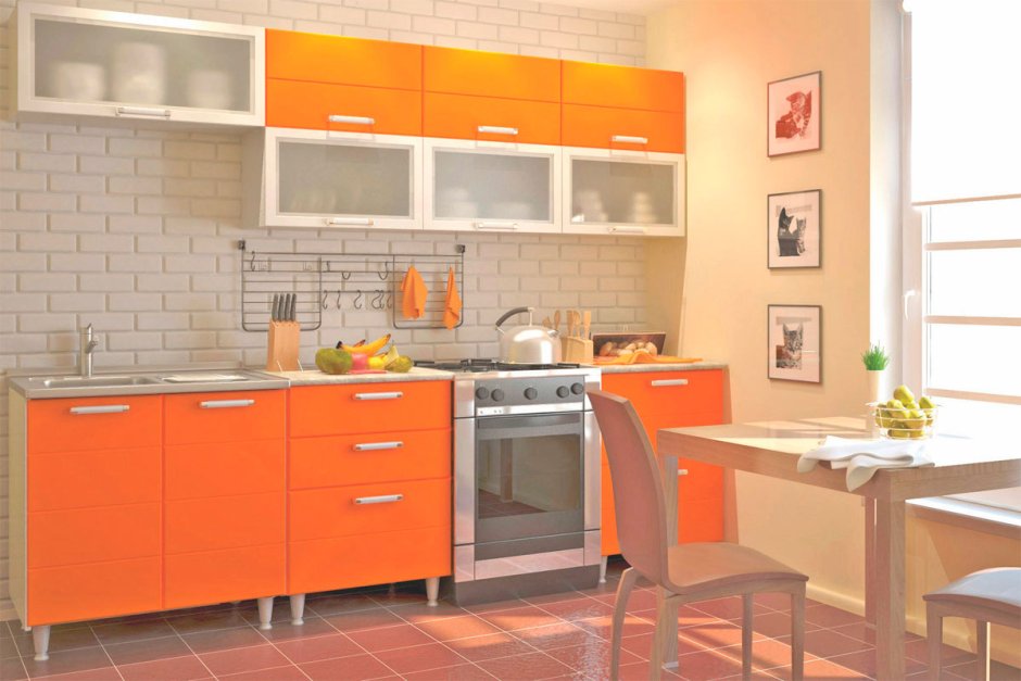 Кухня черный низ оранжевый верх