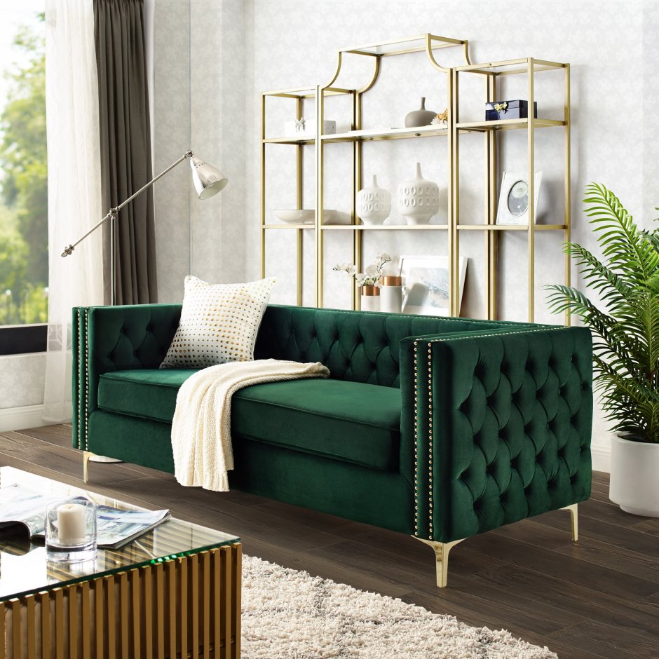 Зеленый диван в стиле арт деко
