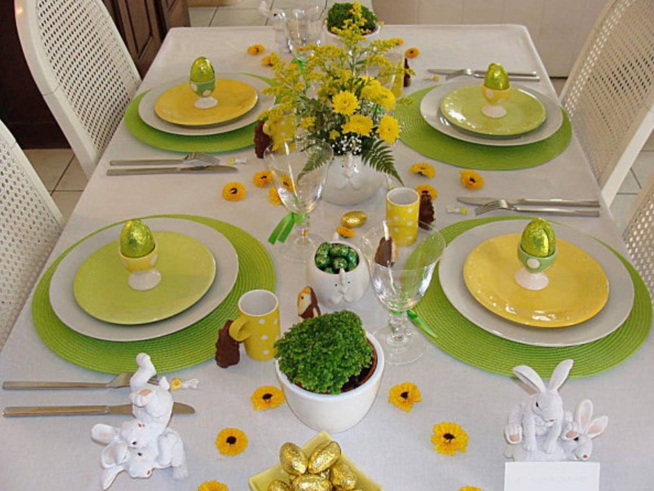Сервировка стола в желто зеленом цвете