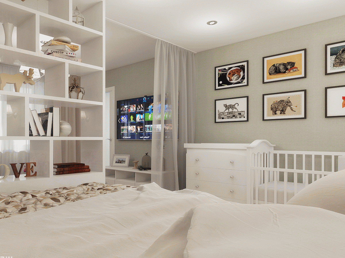Комната молодой мамы. Спальня-гостиная с детской кроваткой. Дизайн комнаты для родителей и ребенка. Планировка комнаты с детской кроваткой. Спальня совмещенная с детской.