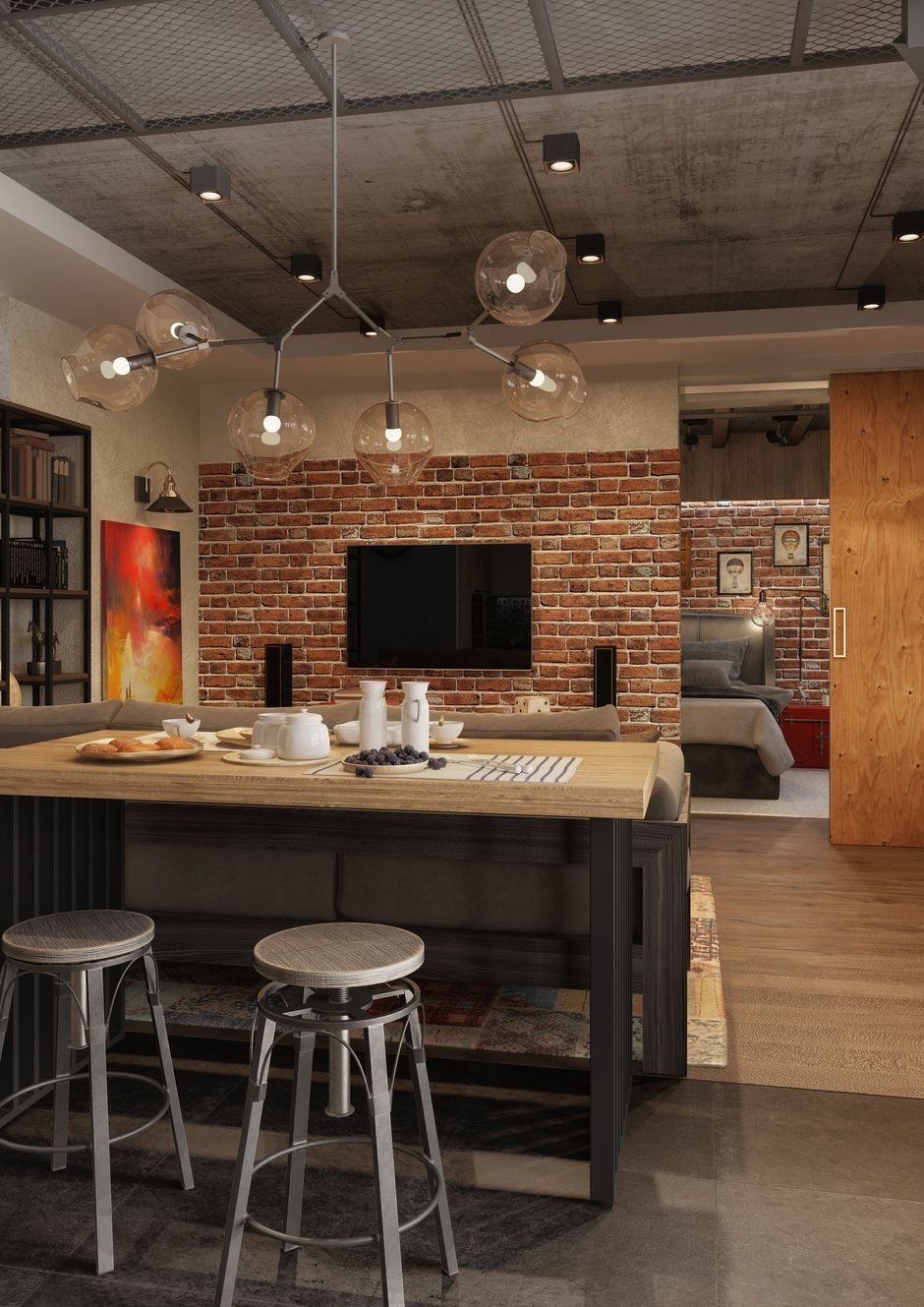 Кухни лофт олива