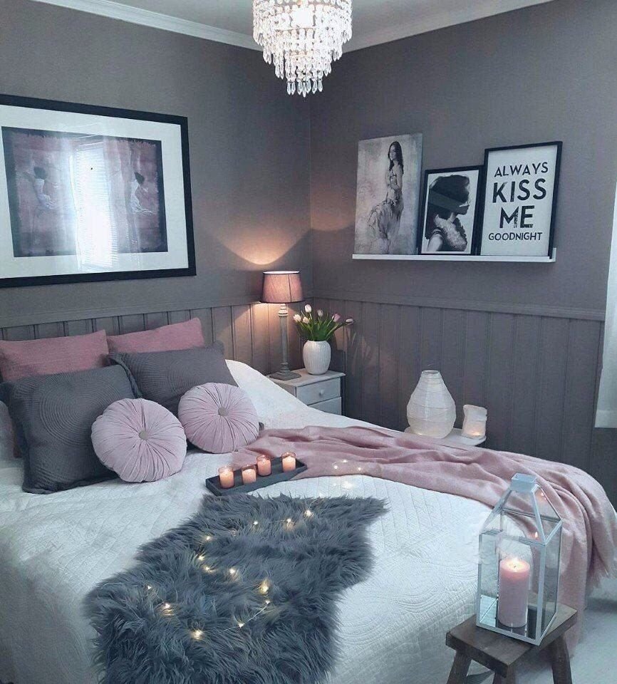 Спальня в серо розовом цвете