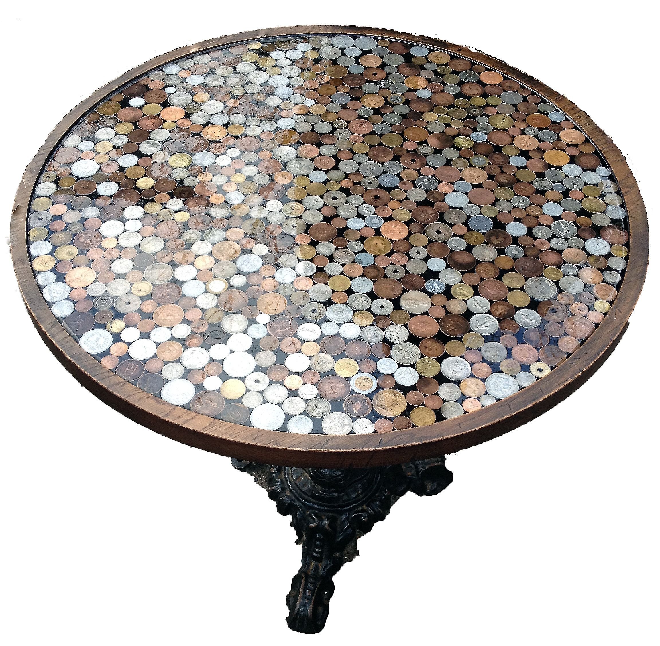 Столик декорированный монетами