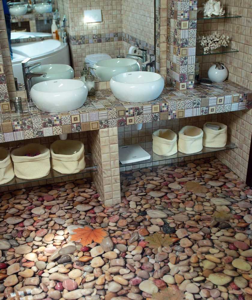 Галька в ванной комнате