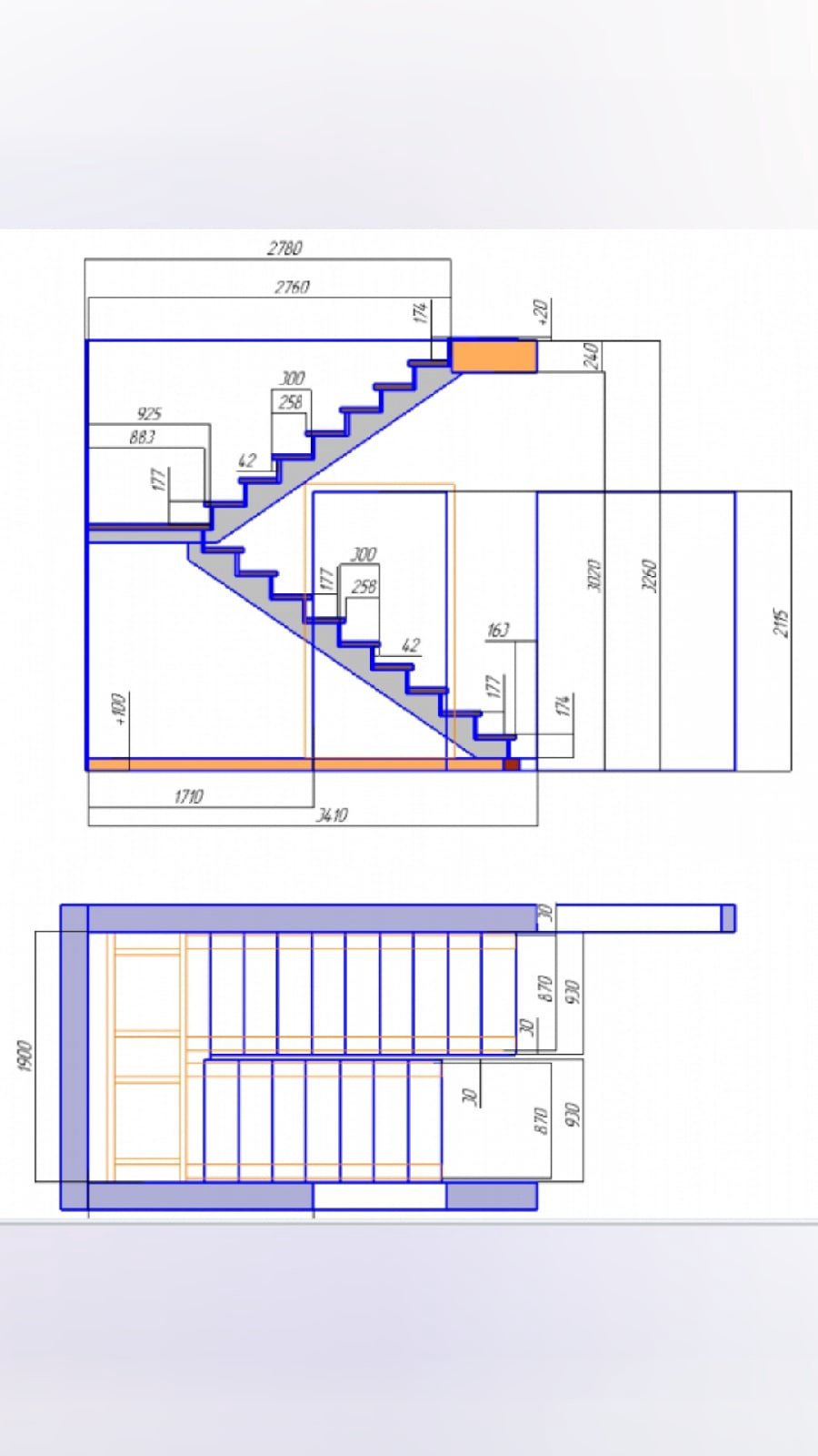 3-Х маршевая лестница чертеж