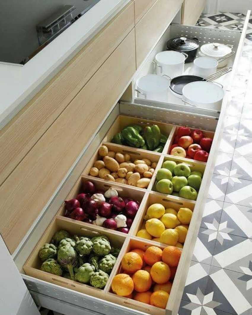 Выдвижные ящики для овощей на кухне