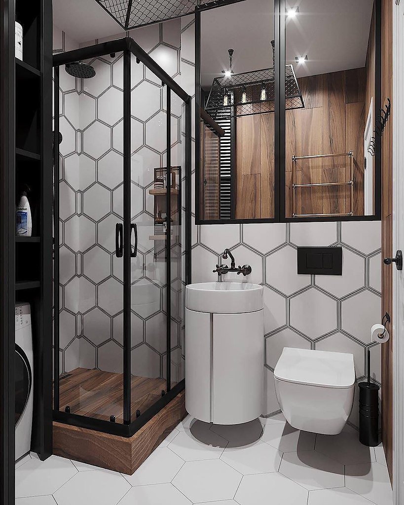 Ванная комната с душевой в стиле лофт