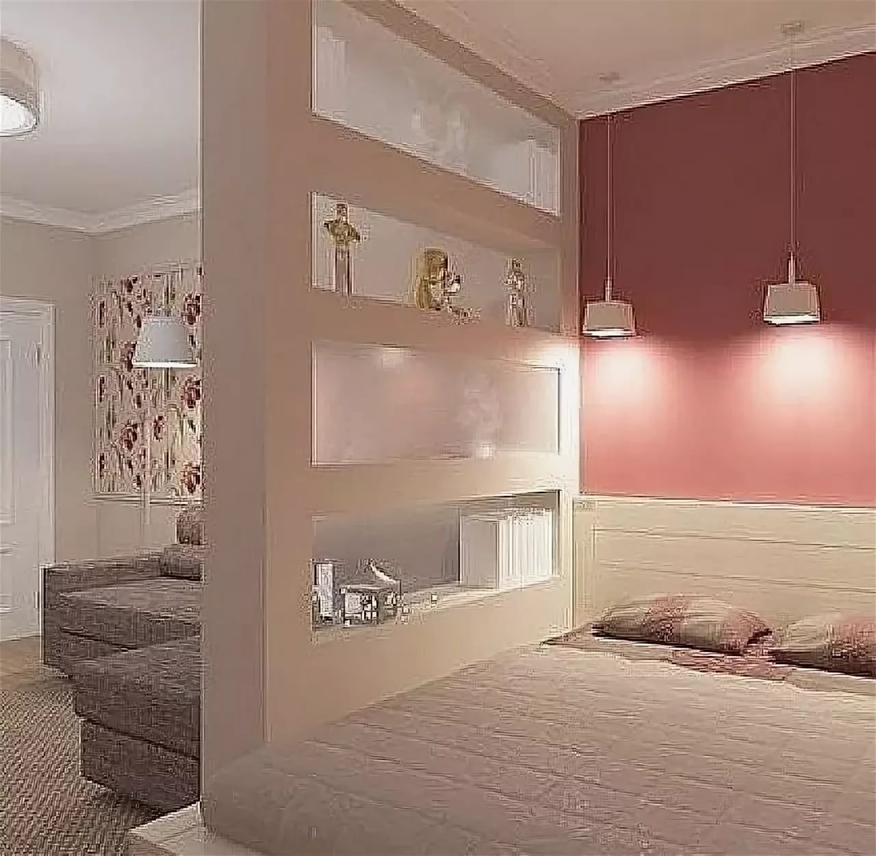 Дизайн спальни с разделением зон