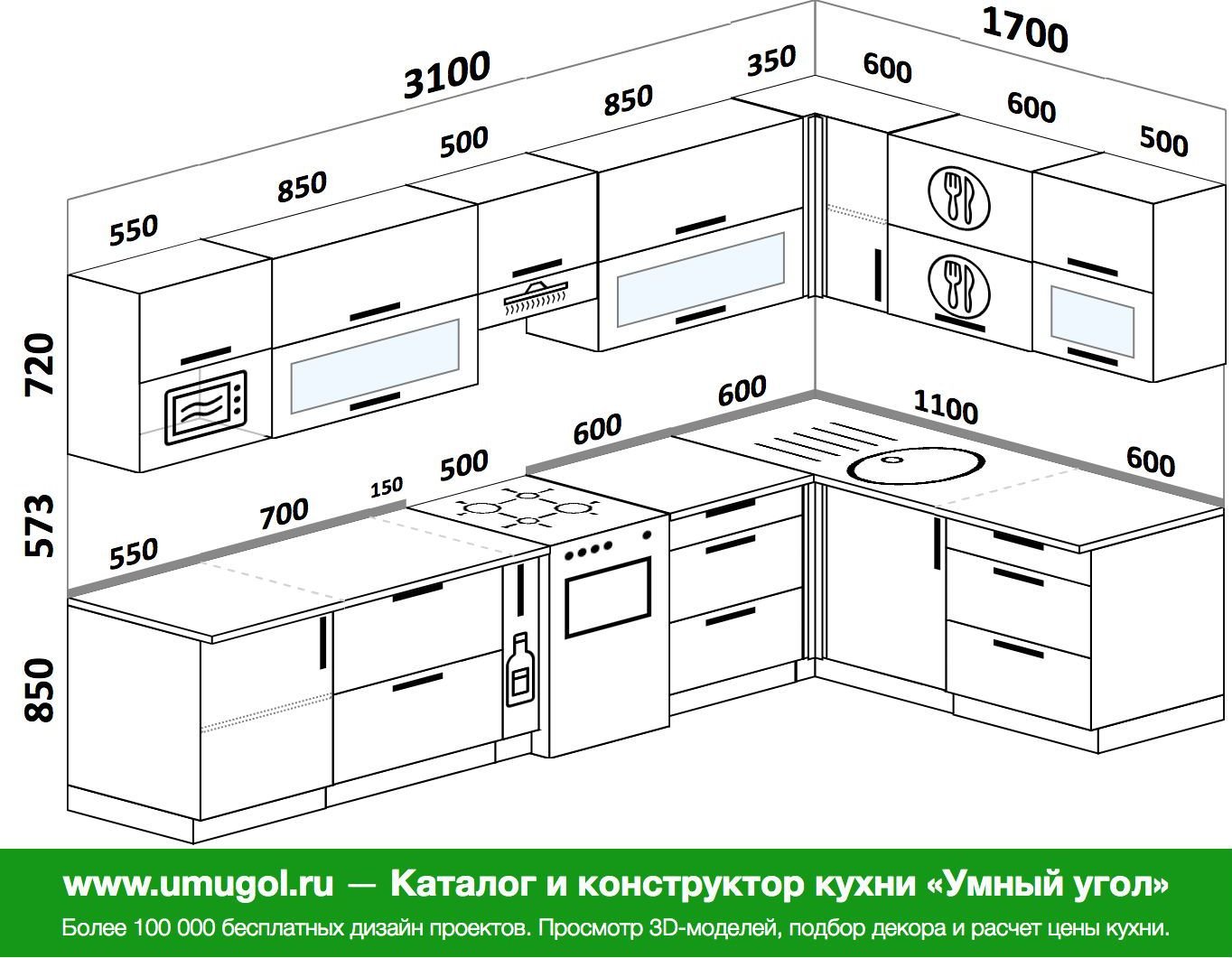 Размер от столешницы до навесных шкафов на кухне