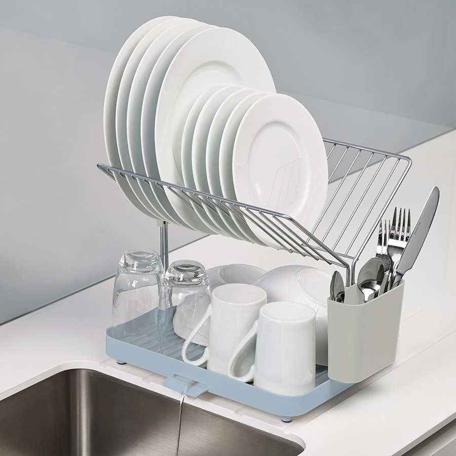 Сушилка для посуды и столовых приборов 2-уровневая со сливом y-Rack серая