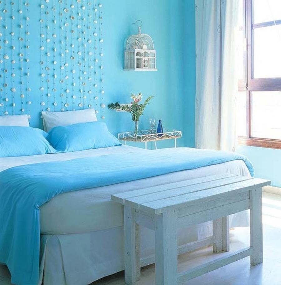 Спальня в голубо белых тонах Скандинавский стиль
