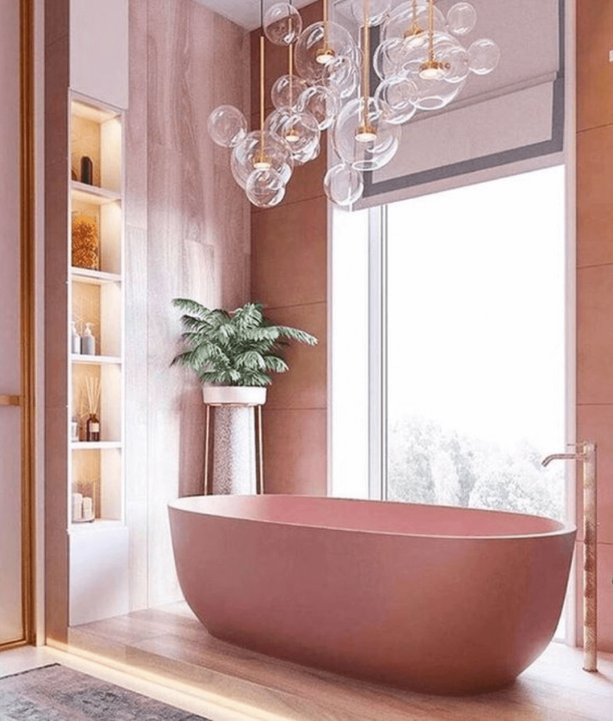 Розовый интерьер ванной комнаты