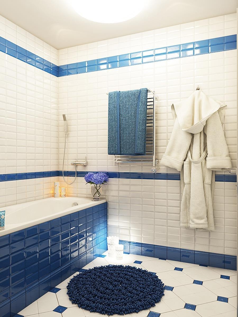 Синяя плитка в ванную комнату