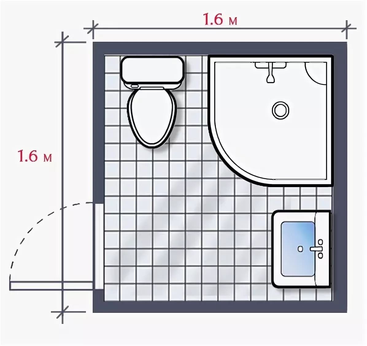 Планировка душевой с туалетом