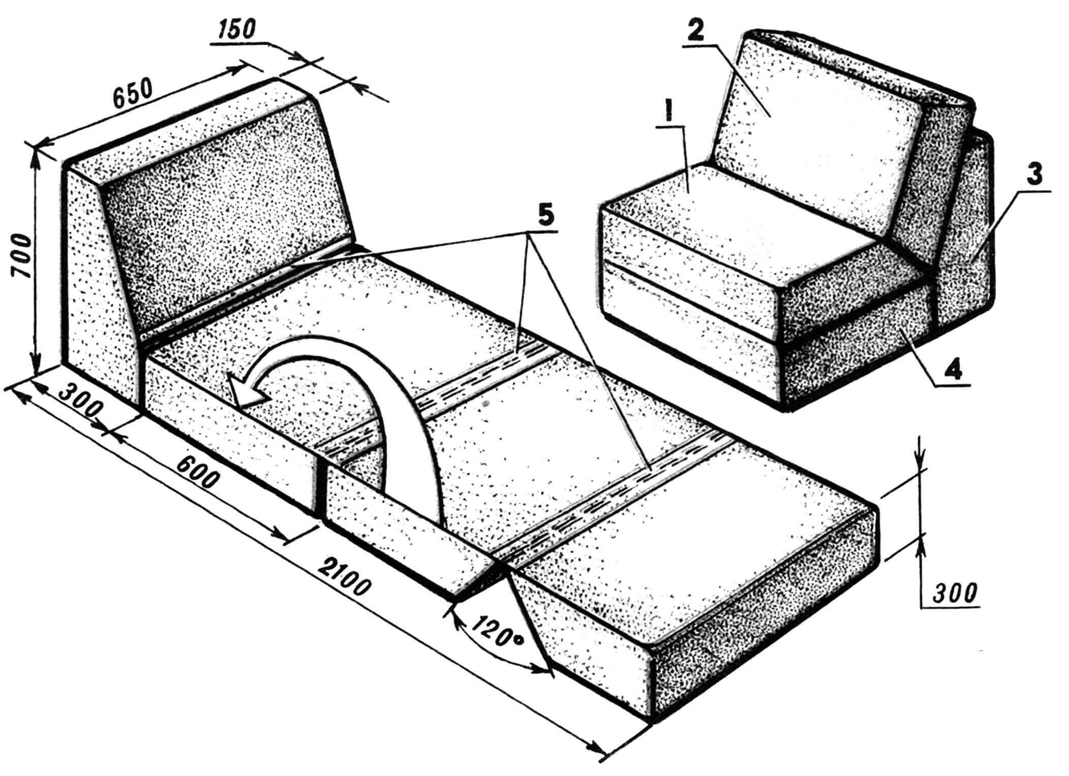Кресло-кровать трансформер чертежи