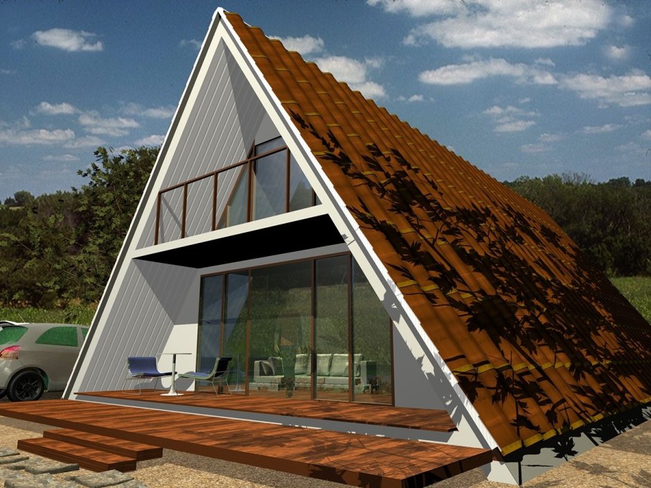Деревянный дом с треугольной крышей