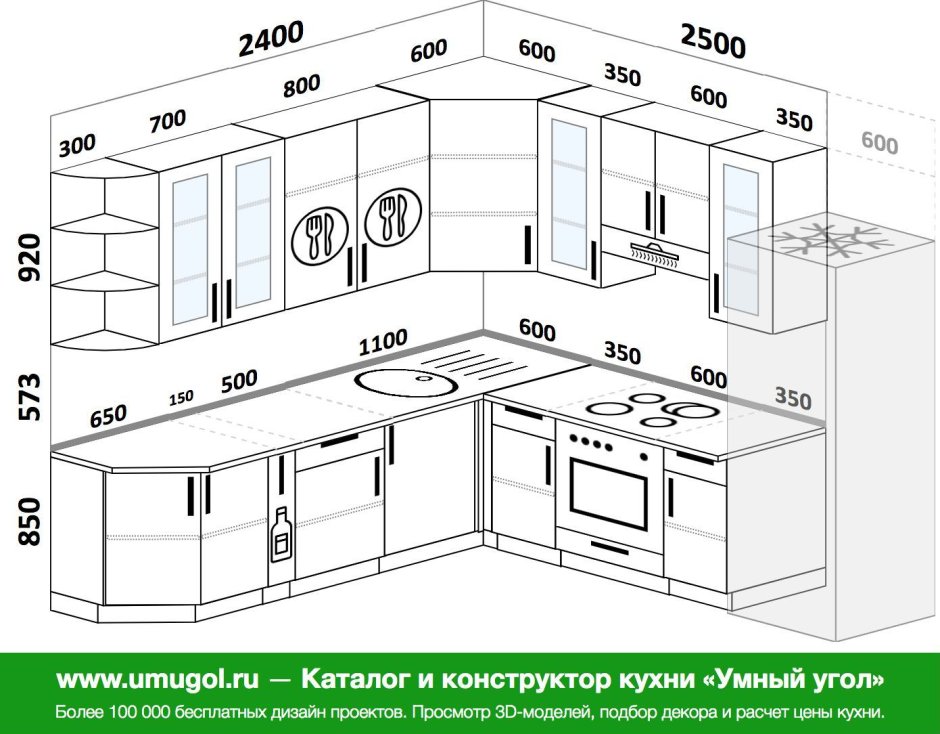 Схема угловой кухни