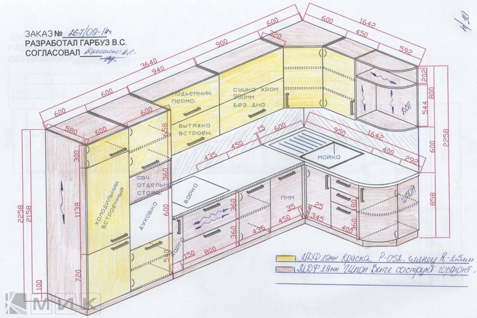 Проект угловой кухни с размерами